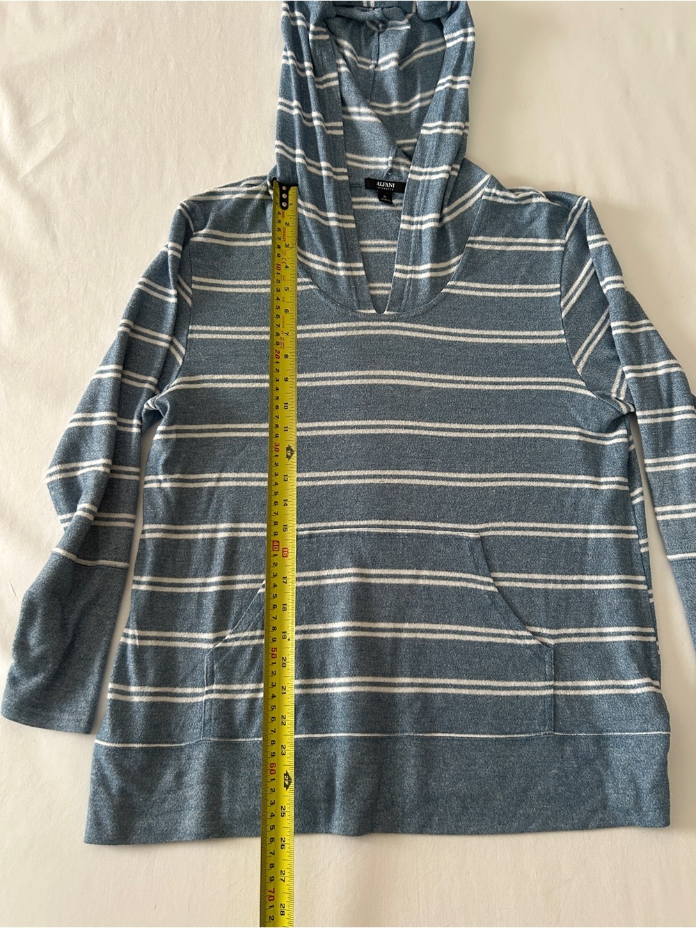 Alfani Blue and White Striped Hooded Pullover Sweater - Picture 3 of 5